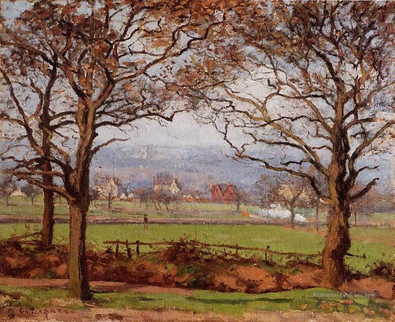 près de la colline de sydenham regardant vers le bas norwood 1871 Camille Pissarro paysage Peintures à l'huile